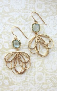 Aqua Blue Gold Feather Earrings, $; Marlosha on Etsy